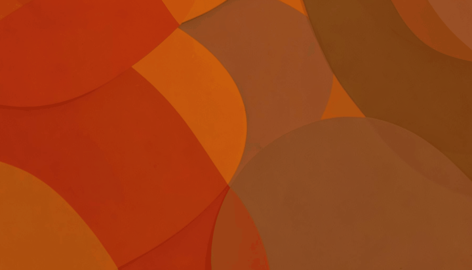 A warm, abstract composition of overlapping circles in deep orange and soft brown tones, suggesting community connection and conversation.